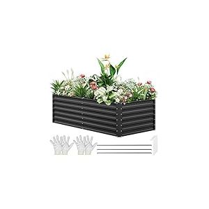 YITAHOME Potager de Jardin Surélevé 180x90x60cm, Jardiniere Exterieur Grande en Métal Épais Zinc-Aluminium-Magnésium Lit Surélevé avec Caoutchouc de Sécurité pour Les Légumes, Fleurs et Fruits (Noir)