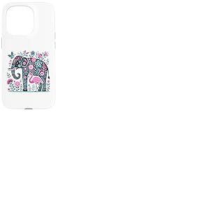 Boho Elephant Floral Butterfly Teal Blue Cute Pink Flamingo Coque pour iPhone 15 Pro