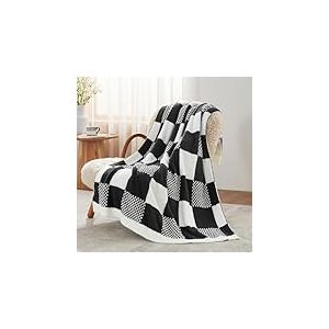 Snuggle Sac Couverture à Carreaux, Noir et Blanc, 127 x 152,4 cm en Microfibre Luxueuse, réversible et Confortable, Noir et Blanc, 127 x 152,4 cm