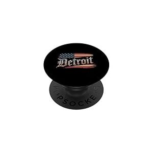 Detroit T-Shirt Michigan Drapeau Am&eacute;ricain USA 313 R&eacute;tro PopSockets PopGrip Adh&eacute;sif