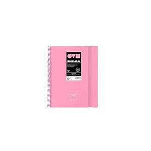 Grafoplas Classeur à pochettes en plastique A4 40 pochettes transparentes Couverture rigide en Polyfoam Résistant et ultra léger Rose Spirale PVC Idéal pour documents