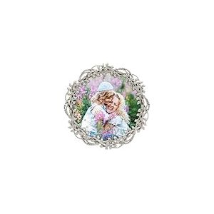 GIFTY GIFTY Cadre photo circulaire en perles de vigne - 10,2 x 10,2 cm - Pour décoration de la maison, mariage, remise de diplôme ou photos importantes (argent)