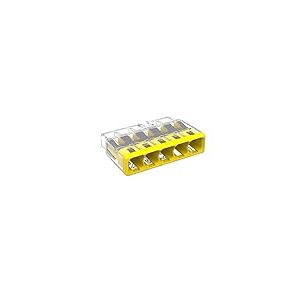 WAGO Connecteur d'épissage compact, pour conducteurs pleins et toronnés, max. 4 mm², 5 conducteurs, couvercle jaune, Température de l'air ambiante, max 85°C (T85), 4,00 mm², transparent, 2773-405 (60