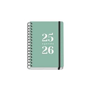 Dohe - Agenda Scolaire 2025 2026 - Page Par Jour, A5 (15x21 cm), Espagnol et Anglais, Septembre à Juin, Spirale Double et Élastique, Couverture Flexible, 4 Pages d'Autocollants - GRAMMAR Vert