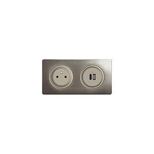 LEGRAND - Prise Electrique Murale C&eacute;liane Surface Confort + Double Chargeur USB Type A+C avec Plaque et Bo&icirc;te &agrave; Encastrer - Prise Affleurante avec Socle R&eacute;tractable - Titanium