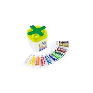 JOLLY Super Tempera Boxx Aquaboxx Lot de 12 peintures Super Tempera de 7,5 ml de peinture scolaire, bo&icirc;te &agrave; eau avec 4 compartiments, kit gouache, design anti-fuite