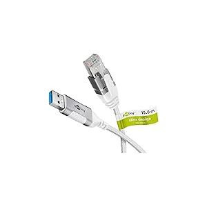 goobay USB-A 3.0 vers RJ45 Ethernet CAT 6 c&acirc;ble Slim/c&acirc;ble adaptateur/connexion Internet par c&acirc;ble stable avec routeur/commutateur r&eacute;seau/adaptateur USB vers RJ45 / 1 Gbit/s / 15 m / 74384 / Blanc