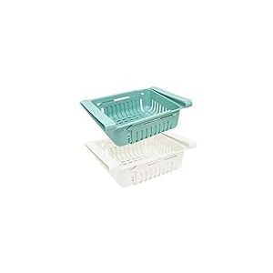 joeji's Kitchen Lot Boite De Rangement et Organisation De Cuisine Frigo, Organisateur De Tiroir Rétractable Pour Réfrigérateur Frigo, Bleu Blanc Rose Et Beige Couleurs (Lot de 2)