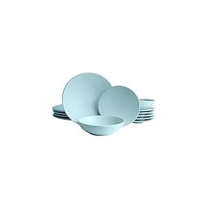ECHTWERK Service de table vintage 12 pièces, « Blanka » Design Naturel, pour 4 personnes, set de vaisselle en faïence avec 4 assiettes plates, 4 assiettes creuses, 4 assiettes à soupe, Menthe