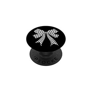 Motif Damier Noir et Blanc avec nœud Coquette pour Fille PopSockets PopGrip Adhésif