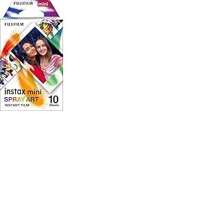 Fujifilm instax Mini Film Spray Art Border, 10 Shot Pack Multicolore & Fujifilm instax Film Mini Macaron 10 Vues Multicolore