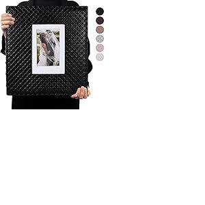 RECUTMS Album photo de 15 x 10 cm pour 600 photos avec page int&eacute;rieure noire en cuir pleine fleur avec poches de grande capacit&eacute; &ndash; Album photo d'anniversaire, de No&euml;l, d'anniversaire de mariage (noir)