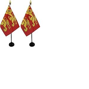 AZ FLAG - Mini Drapeau Basse-Normandie De Table - 15x10 cm - Drapeau Bas-Normand De Bureau 100% Polyester Avec Hampe Pointe Dor&eacute;e 25cm (Lot de 2)
