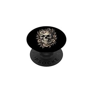 Skull Collection by ApiDesign T&ecirc;te de mort vintage r&eacute;tro gothique PopSockets PopGrip Adh&eacute;sif pour t&eacute;l&eacute;phone portable (smooth, hard plastic back) Noir