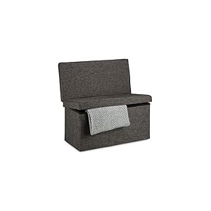 Relaxdays Tabouret de rangement pliant en lin avec dossier appui-dos coffre pouf de stockage ottoman H x l P: 73 x 76 x 38 cm repose-pieds banc de rangement avec couvercle, brun