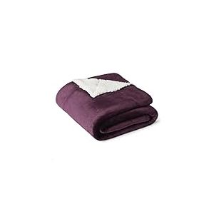 Amazon Basics Couverture Jeté de Canapé Réversible en Sherpa, 127 x 152 cm, Prune
