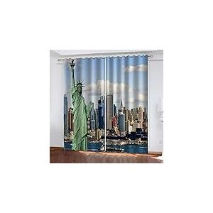 AOKLEY Rideaux occultants 3D pour Filles et gar&ccedil;ons Ville & Statue Lot de 2 Rideaux Occultants D&eacute;coration d'int&eacute;rieur Isolation Thermique pour Chambre &agrave; Coucher Taille:336cm(L) x229cm(H)