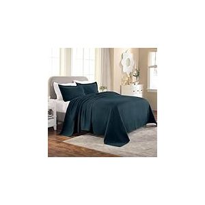Superior Couvre-lit 100% Coton tissé avec Couvre-oreillers, literie Jacquard en Coton de qualité supérieure, Aspect matelassé à Motifs géométriques, lit Double, Bleu foncé
