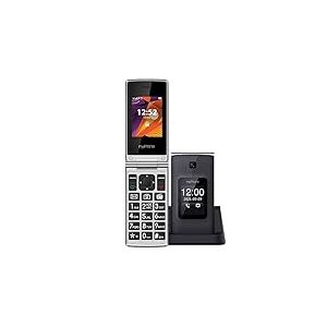 myPhone MP Tango LTE + Double Sim, téléphone Portable à clapet avec Base de Chargement avec Deux Grands écrans : 2,4" et 1,77", Batterie 1400 mAh, 4G, Bluetooth, Bouton d'urgence, Caméra 2MP – Noir