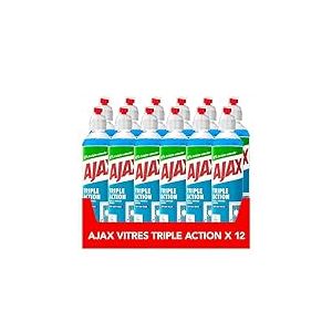 AJAX - Vaporisateur Nettoyant Vitres Triple Action - Vitres & Surfaces Laminées - 100 % Sans Traces & Action Anti-Buée- 97% Ingrédients d'Origine Naturelle - Ecolabel - Lot de 12 x 550 ml