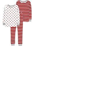 Simple Joys by Carter's Ensemble pyjama 3 pi&egrave;ces en coton, snug fit, pour la Saint-Valentin Mixte Enfante, Lot de 3, Blanc C&oelig;urs/Rouge Rayures, 6 ans