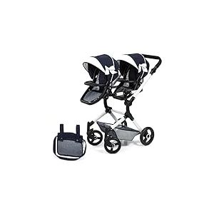 Bayer Design 26281AA Landau Jumeaux pour poupée, Poussette, réglable, Pliable, Panier intégré, Sac, Compatible avec siège Auto EasyGo