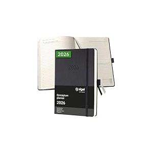 SIGEL C2610 Agenda journalier 2026, A5, couverture rigide | Calendrier, Planificateur, Organisateur, Journal | noir - Conceptum