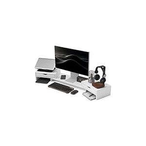 HOMCOM Rehausseur écran PC bureau support d'écran d'ordinateur de 60-116 cm support moniteur avec 2 tiroirs, longueur et angle réglables, pour ordinateur portable, PC, blanc