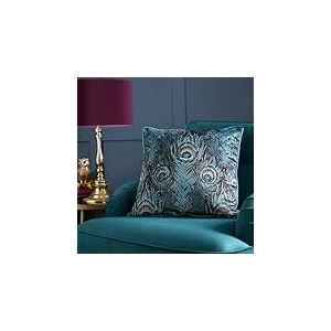 Laurence Llewelyn-Bowen - Coussin Paon Bleu Sarcelle - 55 x 55 cm - Motifs R&eacute;versibles - Remplissage/Rembourrage Inclus - Bord Pass&eacute; - Paon - Coussin de Luxe - Coussin Jacquard en Sarcelle