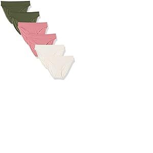 Amazon Essentials Culotte &agrave; Coupe Haute en Coton Femme, Lot de 6, Mauve/Rose Blush/Vert Kaki Fonc&eacute;, 44