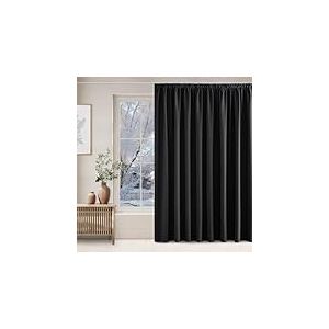 NICETOWN Rideaux Occultants Thermique Anti Froid Galon Fronceur de Fen&ecirc;tre Tissu Opaque Lumineux Bloquer Isolation du Chaud pour Chambre Salon, L 300 x H 240 cm, Noir, Lot de 1