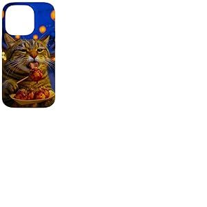 Chat Mignon Mangeant Takoyaki Festival d'hiver Japonais Coque pour iPhone 14 Pro