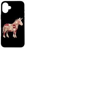 Motif Licorne Rustique matelass&eacute; en Forme de c&oelig;ur Coque pour iPhone 16 Plus