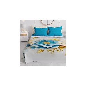 PETTI Artigiani Italiani - Couvre-Lit 160x250 cm Microfibre, Printemps Été, Parure de Lit Légère Simple, Draps Une Personne, Floral Céramique, 100% Fabriqué en Italie