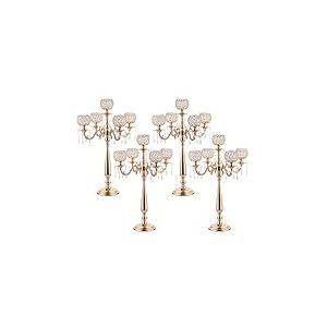 Lot de 4 Chandeliers &agrave; 5 Bras en Cristal pour Centre de Table de Mariage, Ensemble de bougeoirs dor&eacute;s avec Lustre en Perles de Cristal, d&eacute;coration de Table d'anniversaire, de d&icirc;ner, de f&ecirc;te