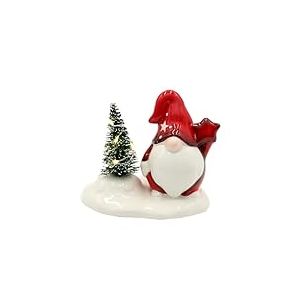 Dekohelden24 GNOME Lutin Blanc et Rouge avec étoile et Sapin LED, L x l x H 11 x 7,5 x 9,5 cm, 9 cm