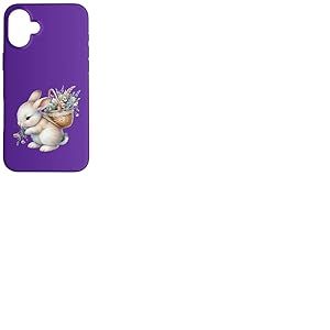 Cottagecore Breloque aquarelle Lapin avec panier de fleurs Coque pour iPhone 16 Plus