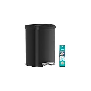 SONGMICS Poubelle de Cuisine, 50L, Poubelle &agrave; P&eacute;dale en M&eacute;tal avec Couvercle, Grande et Haute, Noir LTB530B5002