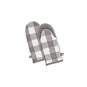 DII Buffalo Check Kitchen Collection Ensemble de Cuisine Classique de Ferme, Gant de Cuisine, Gris et Blanc, 2 pièces
