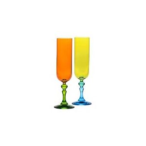 Krosno &ndash; Fl&ucirc;tes &agrave; Champagne et Prosecco Color&eacute;es &ndash; 2 x 220 ml &ndash; Collection Bubble &ndash; Orange et Jaune &ndash; Cristal Sans Plomb &ndash; Peintes &agrave; la Main