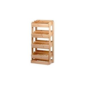 dobar Green label Étagère de rangement pour fruits et légumes, caisse à fruits en bois, avec 4 compartiments et 4 caisses empilables, 53 x 35 x 116 cm, naturelle