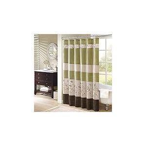 Madison Park Serene Rideau de Douche en Soie synth&eacute;tique brod&eacute;e Florale Lavable en Machine D&eacute;coration de Salle de Bain 183 x 183 cm Vert