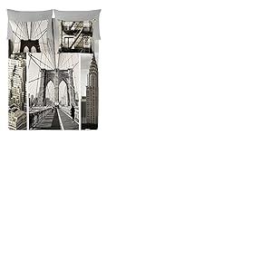 Naturals NY Buildings Housse de Couette en Coton Gris 150 cm