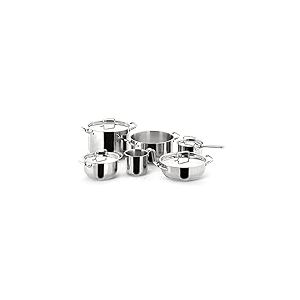 Lagostina Sfiziosa Batterie de Cuisine en Acier Inox 18/10, Casseroles Induction, Gaz et Four, 10 Pièces, Fond Lagoseal Plus, Set avec 3 Faitouts, 1 Marmite, 1 Casserole, 1 Pot à Lait, 4 Couvercles