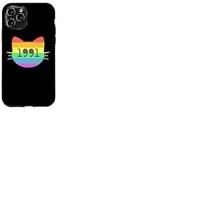 Chat né en 1991 Ans Anniversaire Maman de chat Papa de chat Coque pour iPhone 11 Pro