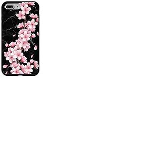 Coque pour iPhone 7 Plus/8 Plus Fleur de cerisier rose japonaise Sakura fleur fond noir