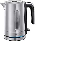 Russell Hobbs Bouilloire Electrique Inox [Compacte & Design] Compact Home (0,8L, 2200 W, Ecoulement parfait, Eclairage LED, Filtre anticalcaire, Ouverture auto., Ergonomique, Base 360°) 24190-70