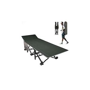 OVERMONT Lit de Camp Pliant - Lit de Camping Pliable 190 x 71 x 36 cm - Supporte jusqu'à 250 kg - Tissu Oxford 2400D avec Poche Latérale - Sac de Transport pour Camping Jardin Bureau - Noir/Gris