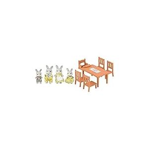 SYLVANIAN FAMILIES - Le Village - La Famille Lapin Gris - 4030 - Famille 4 Figurines - Mini Poupées & Le Village - La Table de Repas - 4506 - Meubles et Accessoires Poupée - Mini Poupées