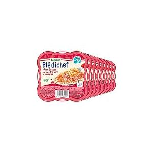 Blédina - Blédichef - Repas Bébé 15 Mois - 9 Plats Pâtes Etoiles Sauce Tomate Jambon - Petits Morceaux - Faible Teneur en Sel - Dès 15 Mois - 9 Assiettes de 250g